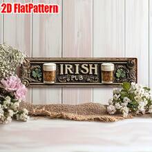 2D Flat, 1pc, 16x4 Inch Vintage Irish Pub Metal Tin Sign, Unique Street Scene Decor, Home Decor, Room Wall Decor, Restaurant Decor, Cafe Decor, Garage Decor, Random Hole Style