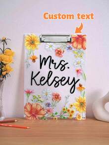 1pc Customized Text Teacher Clamp, Personalized Customize Name Acrylic File Board, Customized Bohemian Style Flower Teacher Clipboard, Hand-Painted Stationery Flower Pattern, Personalized Teacher Appreciation Gift, Year-End Gift, Teacher Supplies, Suitable For Teachers And Classrooms, Teacher's Day Gratitude Gift, Office Stationery Supplies, Graduation Gift - Multicolor - View 34