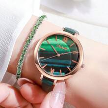 2pcs Fashionable, Simple And Versatile Women's Quartz Watch, Round Dial, Casual And Versatile, Paired With Diamond Studded Heart-Shaped Jewelry Bracelet Set, Suitable For Holidays And Daily Wear