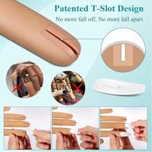 Mano de práctica de uñas acrílicas - Mano de práctica de uñas de silicona, versión mejorada con placas de uñas que nunca se caen, mano de práctica de manicura de uñas falsas, mano de modelo de uñas flexible, incluye 50 placas de uñas. Los dedos no se rompen fácilmente - Los dedos tienen un esqueleto de aluminio de 3,2 mm en el interior que conecta todo el dedo, lo que permite que los dedos se doblen en varios ángulos. - Café integral - Ver 4