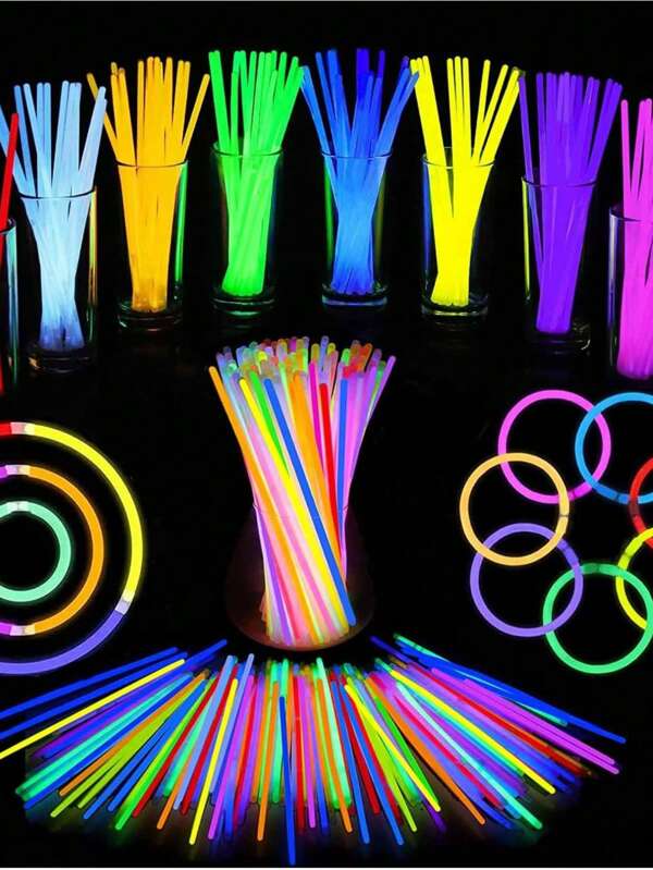 10/50/100 piezas 100 piezas Palos luminosos - Colores neón vibrantes de formas variadas (rectos, curvos, enrollados), sin necesidad de alimentación, plástico duradero para letreros de neón DIY, pulseras y decoraciones de fiesta - Perfecto para bodas, cumpleaños, conciertos, discotecas, accesorios luminosos, accesorios de concierto