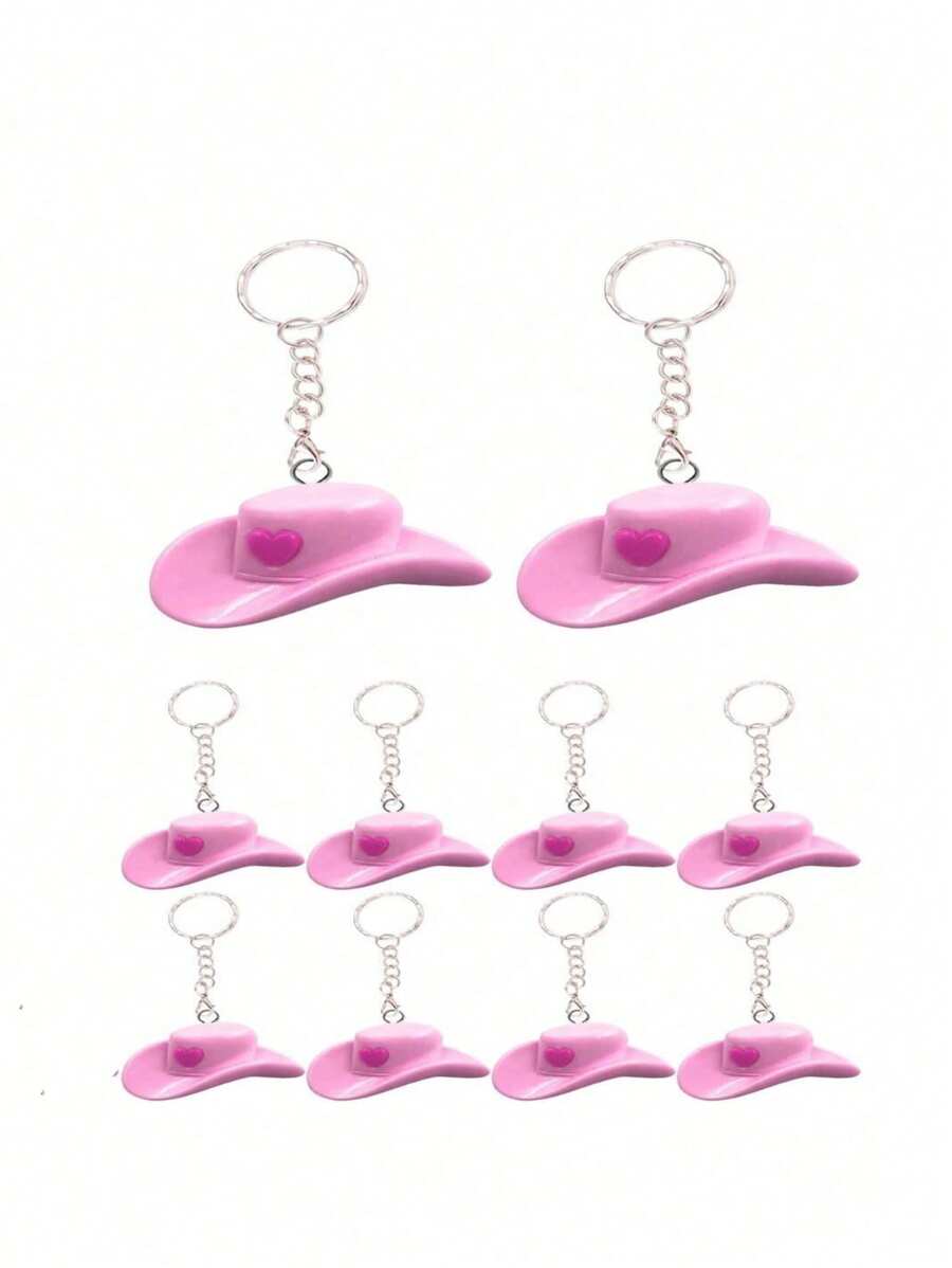 30pcs Pink Cute Hat Keychains, Including 10 Pink Love Cowboy Hats, 10 Pink Cardstock Sheets And 10 White Mesh Bags, Suitable For Creative Gift Keychains, Bags, Pendants, Birthday Party Favors, Birthdays, Weddings, Carnivals Wait.