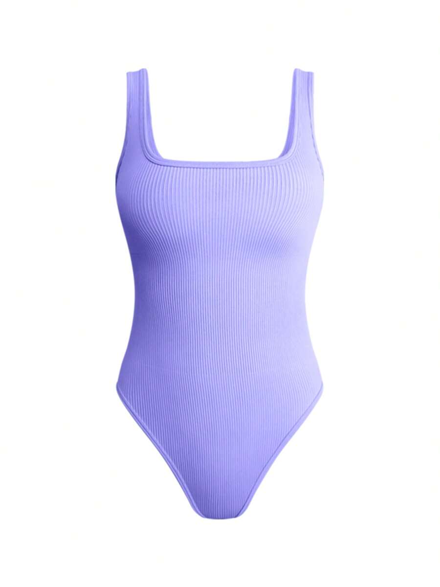 Women's Bodysuits Sexy Ribbed Sleeveless  Square Neck Sleeveless Tank Tops Bodysuits