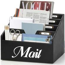 Wooden Mail Storage Letter Sorter, Solid Wood Tabletop Paper Storage Box, 5-Grid Pull-Out Desktop Mail Sorter, Suitable For Home Office School Desktop Document Organization - 白色 - 查看 1