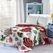 Weihnachts-Cartoon-Weihnachtsbaum bedruckte Decke - Weicher Flanell Cartoon-Muster, geeignet für Strand, Sofa, Bett, Auto