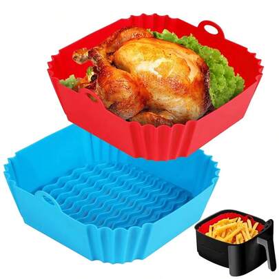 Silicone Air Fryer Pot Tray Food Safe Reusable Square BBQ Barbecue Pad Plate Airfryer Oven Baking Mold Basket Pan For Kitchen