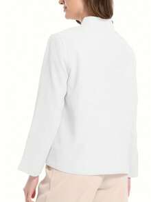 Women's Casual Office Commute Double-Breasted Solid Color Blazer Cardigan, Long Sleeve, Autumn White Spring - White - View 6
