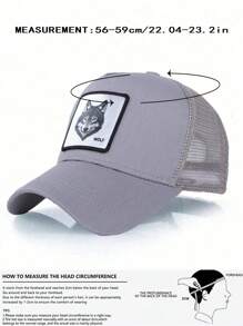 1 款纯色棒球帽，灰色动物狼棒球网帽，时尚街头风格，户外可调节防晒休闲帽，适合旅行、旅游、街头穿着、日常穿着，男女皆宜