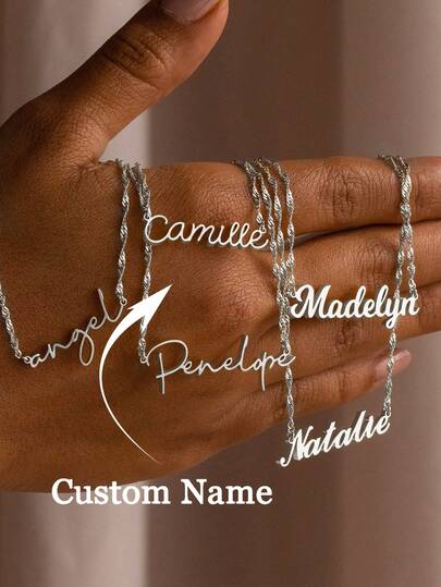 Customized Name Necklace For Women Fashionable Stainless Steel Water Wave Chain Customized Necklace, Silver Personalized Nameplate Pendant Holiday Gift Birthday Party Accessory Gifts For Girlfriend,Mother's Day Gift, Gift For Mom