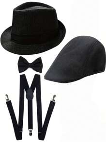 D EXCEED 4/5/6 pièces Accessoires de costume Gatsby des années 1920 pour hommes, tenue de gangster Peaky des années 1920, accessoires de costume Cosplay avec chapeau des années 1920, bretelles, nœud papillon, accessoires de cigare