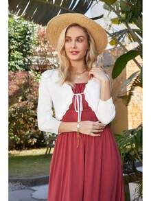 Women's 3/4 Sleeve Bolero Shrug Lightweight Open Front Cropped Cardigan Knit Shrugs For Dresses - màu đen - Xem 11