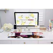 French KOKO Desk, Large Desk Pad Large Mouse Pad Cute Desk Accessories Home Office Essentials XL Desk Desk Pad Keyboard Mouse Desk Pads On Top Of Desks Computer Pink Floral Women Girls - 寵物依偎是真實的 - 查看 7