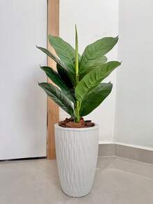 Artificial Ficus Lyrata With Wavy Cone Pot Home Garden - White - View 2