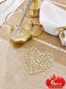 4-6 piezas Posavasos de PVC con forma de corazón para San Valentín, impermeable, fácil de limpiar, antideslizante, resistente al calor, elegantes manteles individuales, manteles de vinilo, decoración de mesa de comedor, almohadillas para mesa de cocina, decoración de bodas festiva