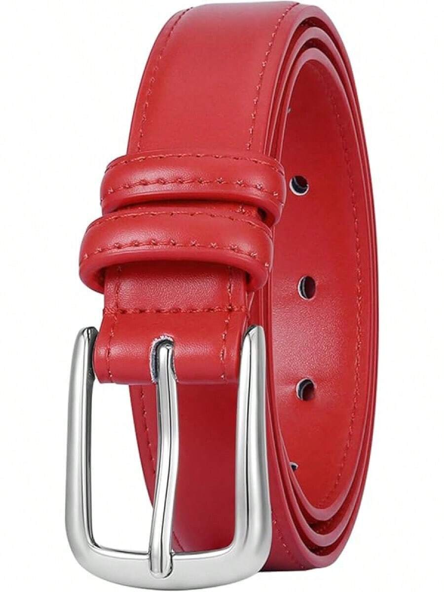 Multicolored Leather Waist Belt With Pin Buckle For Jeans - Đỏ - Xem 1