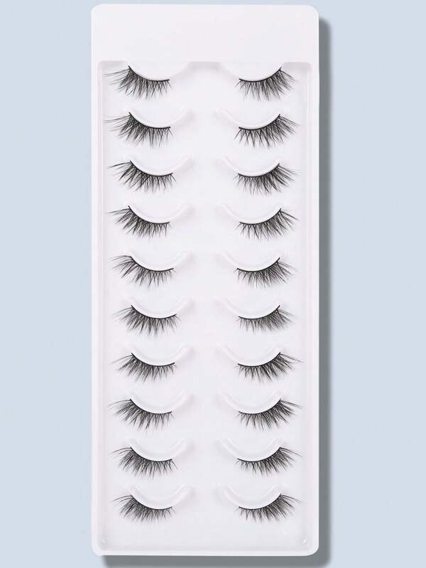 10 pares de pestañas alargadas de ojo de gato de media altura, que agrandan el tamaño de los ojos, adecuadas para festivales, vacaciones, citas y otras ocasiones