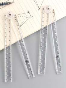 4 Creative Drawing Measuring Acrylic Transparent Folding Rulers, Transparent Design, Simple Style, Foldable Storage, Easy To Carry, Student Supplies, Back To School - Clear - View 4