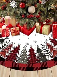 1 pieza Falda para árbol de Navidad, opciones de diámetro de 60/90 cm, decoración a cuadros rojo y negro clásica, diseño con patrón de árbol de Navidad, decoración navideña, decoración del hogar para Navidad, Feliz Navidad