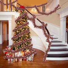 6.6FT Red & Green Metallic Twist Tinsel Garland With Shiny Ornaments, Plastic Christmas Tree & Party Supplies, Indoor & Outdoor Festive Decor,Christmas Tinsel Garland With Santa Claus Ornaments, Metallic Tree Garland Indoor Outdoor For Home Mantle Xmas Party Holiday Decor Gift