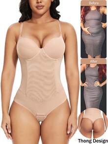 Tummy Control Waist Trainer For Women Full Body Shaper Shapewear With Steel Boned And Built-In Underwire Bra Thong Bodysuit Shaping Tummy Postpartum Shapewear Seamless Butt Tops - 米色 - 查看 1