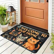 1pc Outdoor/Indoor Absorbent Anti-Dirt Mat, Crystal Velvet Cat Design Carpet For Living Room, Bedroom, Kitchen, Bathroom