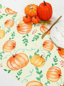1pc Pumpkin Design Table Runner, Autumn Harvest Festival Polyester Tablecloth/Fireplace Decoration/Photo Background, Thanksgiving Day Decor,Fall Theme, Home Decoration, Indoor Outdoor Decor, Holiday Celebrations, Kitchen Table Decoration,Family Party Decoration,Halloween Christmas, Wedding, Daily Use, 14*71Inches, Autumn Gift - Multicolor - View 5