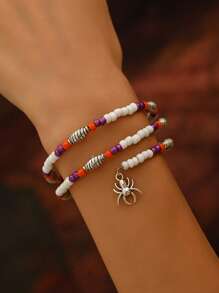 1pc Halloween Spider Beaded Bracelet, Multi-Layer Wrapped Bracelet Fashion Accessory For Halloween Party