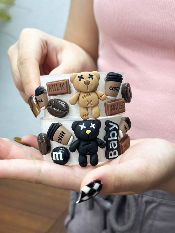 1pc Fashionable & Creative Cute Coffee, Chocolate, Bear Acrylic Open Bangle Bracelet, Unique Personal Accessory For Women, Suitable For Daily Wear, Parties, Gifts For Friends