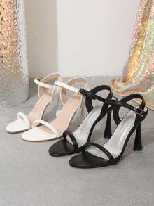Women's High Heel Sandals, New Ankle Strap Shoes, Thin Heels, Wedding Party, Summer, Round Toe, Back Zipper, Urban, Small Size 33-34, Sexy, Elegant, Approx. 10cm/4in Heel - Black - View 8