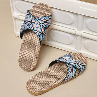 Women's Lightweight Non-Slip Linen Slippers, Fashionable Indoor Slippers With Soft Soles