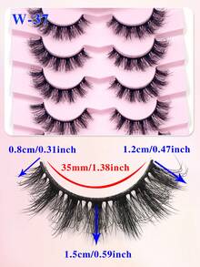 5 pares de cílios postiços naturais e macios ENCHUW, com curvatura suave, efeito 3D que alonga e dá volume. - Cílios naturais - Ver 2