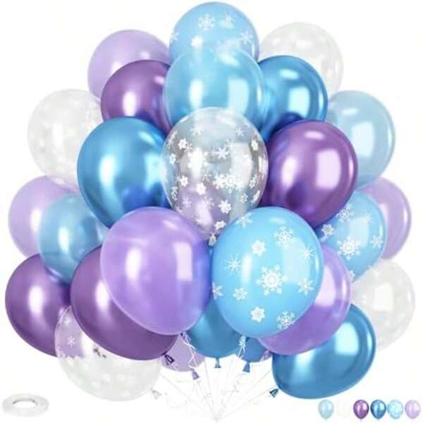36 Stücke gefrorene Ballons, 12 Zoll lila und blaue Partyballons, metallisch lila und blaue Ballons und Schneeflocken Ballons Set, perfekt für Schnee-Themen Geburtstage, Taufen, Babypartys, thematische Partys, Winter Wonderland Party Zubehör