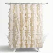 Lush Decor Kemmy Ruffled Shower Curtain, Single, 72" W X 72" L, White - Bathroom Curtain - Fabric Shower Curtains For Bathroom - Coquette Decor Halloween-Fall Decor-Room Decor - Ivory - 查看 6