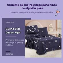 Conjunto de Sabanas Infantiles Individual 100x200cm | Pack 4 Piezas: Sabana Ajustable, Plana, Funda de Almohada + Cojín Decorativo | Estampado Colorido Infantil Suave y Caliente | Ideal para Cuna, Camita o Cama Infantil | Confort y Estilo para Niños - 04 negro - Ver 2