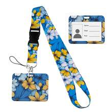 Flower Design Lanyard Business Credit Horizontal Card Holder Neck Strap Keychain Hang Rope ID Badge Holder Lariat Lasso Halloween Accessories Teachers Day Christmas Gift Ideas Bag Charms Car Friend Sister