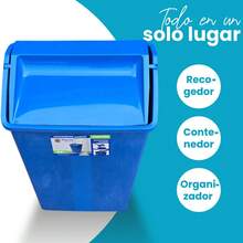 40L 2-In-1 Trash Can With Rocking Lid And Plastic Dustpan - Blue - View 7