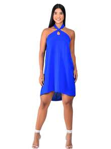 Simple Dress Fabric Backless / Backless Tie Party Daily Formal & Evening Travel - 寶藍色 - 查看 3