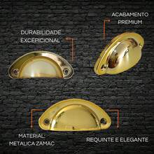 Kit Of 2 Colonial Shell Model Handles With Premium, High-Quality Finish For Drawers, Cabinets, Dressers, Furniture In General - Dorado - Ver 3