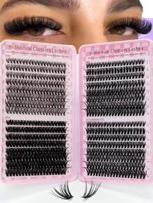 640片单簇假睫毛，高容量，9-16mm混合长度，新手DIY家用假睫毛套装，适合日常通勤、约会、音乐节、放大眼睛、睫毛簇、单根假睫毛