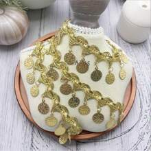 1 Stück goldfarbene münzförmige Pailletten-Quaste, Pailletten-Spitzen-Quaste, Pailletten-Quasten-Spitzenband-Quaste für Tanzkostüm-Dekoration, Party-Accessoire