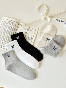 5 Pairs Women's Cute Breathable Bow Decor Ankle Socks, Invisible Liner Socks, Fashionable Ins Style Socks, White And Black, Suitable For Casual Daily Wear, All Seasons - Multicolor - View 7