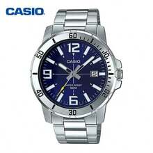 Casio Đồng hồ nam Quartz thép không gỉ ba kim chống nước, vỏ thép không gỉ, mặt kính chống trầy xước, MTP-VD01D-1B/MTP-VD01D-2B - Màu xanh lam - Xem 1