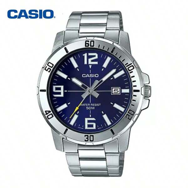 Casio Men's Quartz Stainless Steel Three-Hand Watch Casual Business Waterproof Watch Stainless Steel Case/Scratch-Resistant Glass Mirror MTP-VD01D-1B/MTP-VD01D-2B