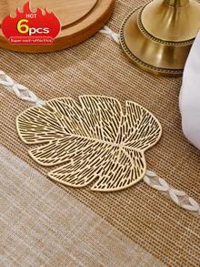 6 件简约 PVC 龟背竹叶杯垫，可水洗，易清洁，可擦拭，防滑，耐热，餐桌垫，优雅餐垫，PVC 餐垫，桌面摆设，厨房餐垫，节日婚礼装饰 - 玫瑰金 - 查看 10