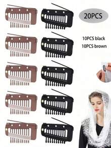 50个/20个/15个/10个/6个/3个装 流行发夹，帽子、面纱、围巾固定夹，假发发夹，弹性BB夹，发饰，头部饰品，女士发饰 - 黑色 - 查看 17