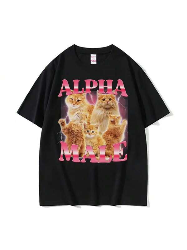 Alpha Male Cat Kitten Funny Meme T ShirtS Men Women's Clothing Fashion Cute T-Shirt Male Cotton Casual Short Sleeve T Shirt Tops