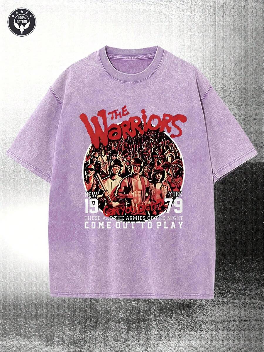 Washed, Warrior Walter Hill Horror Action Classic And Fun Men's Short Sleeved Graphic T-Shirt, Cool Retro Casual Fun Wearing Exquisite Letter Printed Round Neck Short Sleeved Graphic T-Shirt, Men's Short Sleeved Printed T-Shirt, Square Neck Street Pure Cotton Short Sleeved T-Shirt, Fashionable And T-Shirt, Holiday Gift