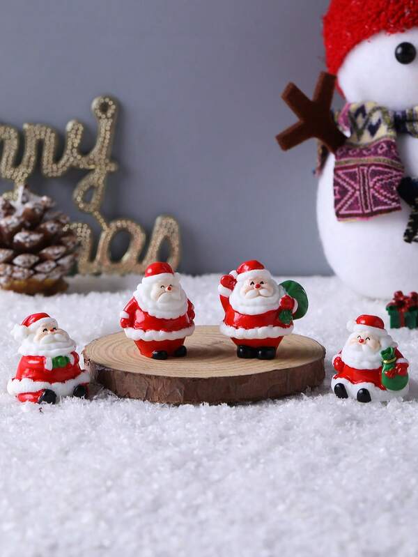4pcs/Set Random Style Christmas Santa Claus Resin Miniature Landscape Decor, Desktop Ornaments, Christmas Home Decor, DIY Christmas Scene Accessories Christmas Decorations Room Decor Winter