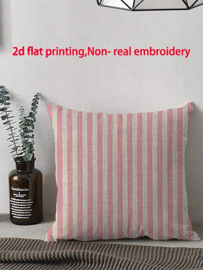1 pieza Funda de almohada decorativa con estampado de rayas rosa simple - Funda de cojín decorativa con cremallera, lavable a máquina, adecuada para decoración de sala de estar/dormitorio interior/exterior (Inserto de almohada no incluido) | Decoración vibrante | Decoración de habitación - Decoración de dormitorio - Decoración de fiesta - Funda de almohada - 45x45cm