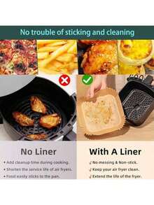 Parchmt Paper For Air Fryer 7.9inch Square Air Fryer Liners Disposable 50PCS Stick Parchmt Paper Sheets For 58QT Airfryer Liners Baking Roasting Microwave YFHL6